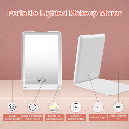 Portable LED Makeup Mirror – 60 Lights, 15X Magnification, Touch Screen, USB Rechargeable